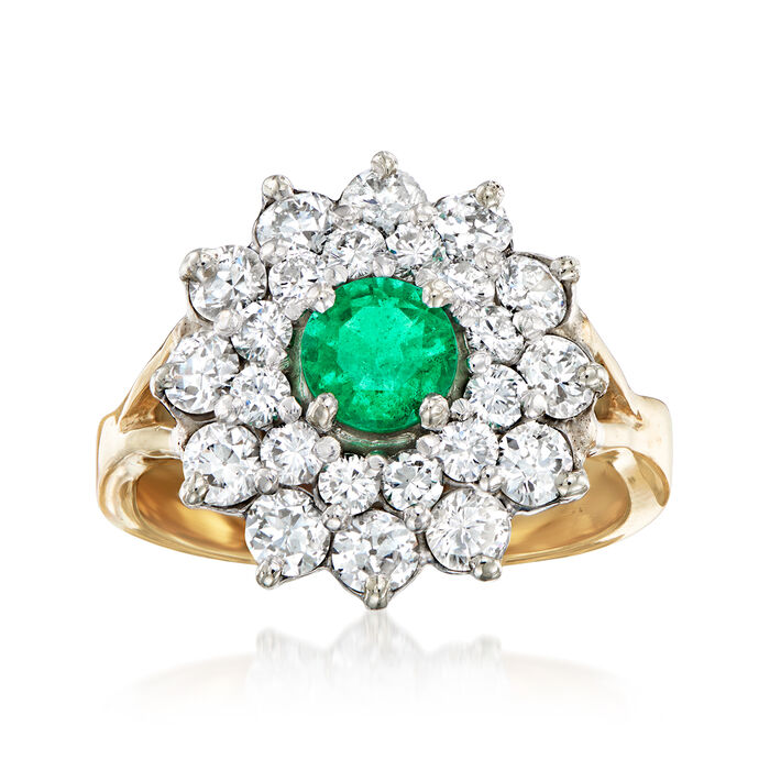 C. 1980 Vintage .50 Carat Emerald and 1.75 ct. t.w. Diamond Dinner Ring in Platinum and 14kt Yellow Gold