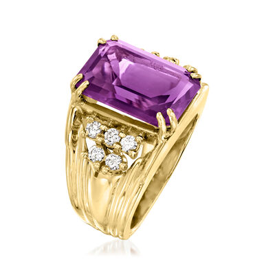 C. 1980 Vintage 7.25 Carat Amethyst and .50 ct. t.w. Diamond Ring in 14kt Yellow Gold