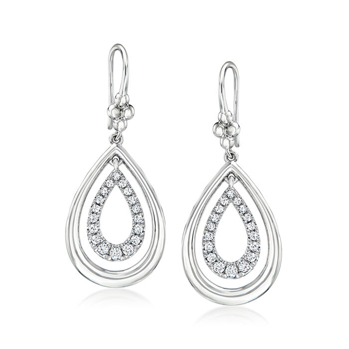 Gabriel Designs .40 ct. t.w. White Sapphire Bead Teardrop Earrings in Sterling Silver