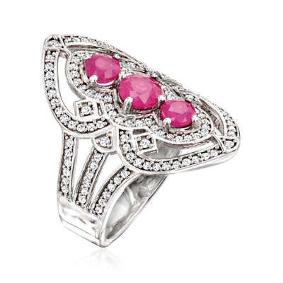 1.00 ct. t.w. Ruby and .51 ct. t.w. Diamond Ring in Sterling Silver