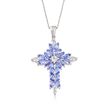 2.20 ct. t.w. Tanzanite and .70 ct. t.w. White Topaz Cross Pendant Necklace in Sterling Silver