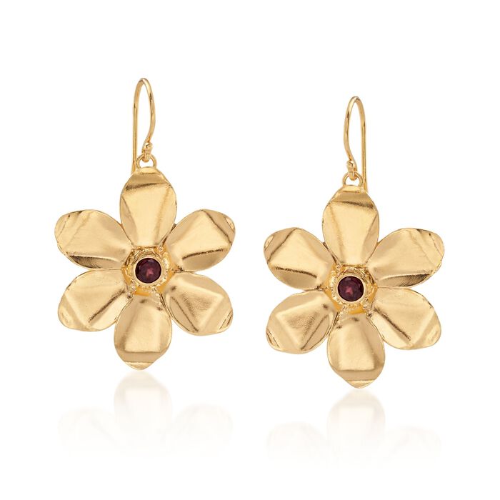 .70 ct. t.w. Garnet Flower Drop Earrings in 18kt Yellow Gold Over Sterling Silver 