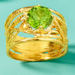 1.90 Carat Peridot Textured Openwork Ring in 18kt Gold Over Sterling