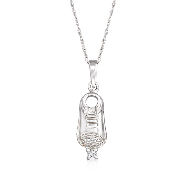 C. 1990 Vintage Diamond-Accented Baby Bootie Pendant Necklace in 18kt White Gold