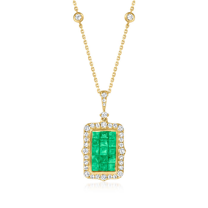 1.20 ct. t.w. Emerald and .64 ct. t.w. Diamond Pendant Necklace in 14kt Yellow Gold