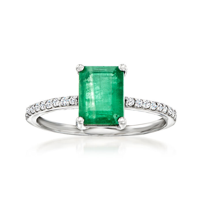1.70 Carat Emerald and .12 ct. t.w. Diamond Ring in 14kt White Gold