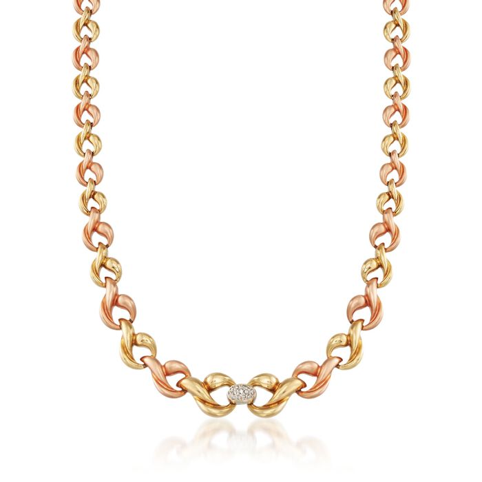 C. 1980 Vintage .30 ct. t.w. Diamond Link Necklace in 18kt Tri-Colored Gold