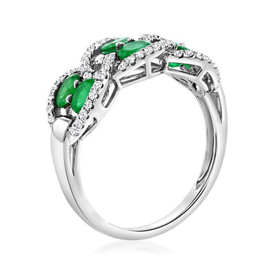 .90 ct. t.w. Emerald and .33 ct. t.w. Diamond Interlocking Ring in 18kt White Gold