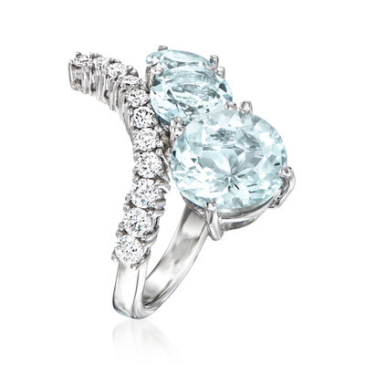 5.25 ct. t.w. Aquamarine Bypass Ring with .44 ct. t.w. Diamonds in 14kt White Gold