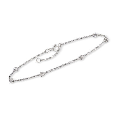 Diamond-Accented Rondelle Station Anklet in Sterling Silver