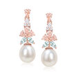 Cultured Pearl and 2.22 ct. t.w. Multi-Gemstone Drop Earrings in 18kt Rose Gold Over Sterling