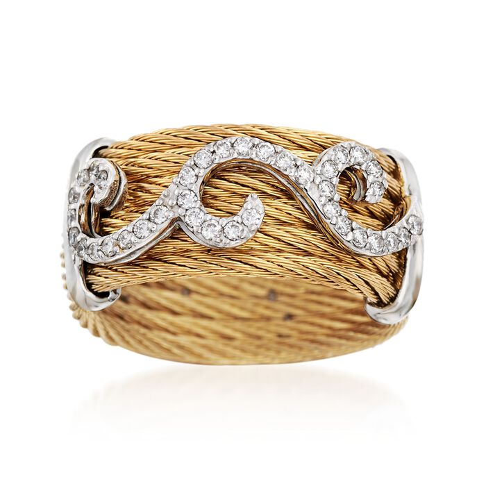 ALOR &quot;Classique&quot; .32 ct. t.w. Diamond Yellow Cable Ring With 18kt White Gold