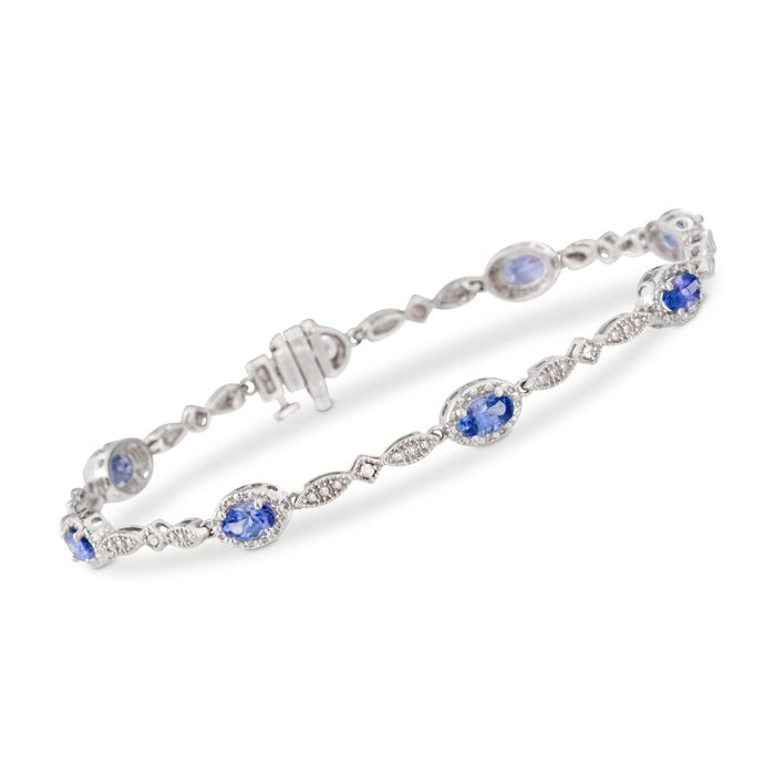 2.30 ct. t.w. Tanzanite Station Bracelet with Diamond Accents in 14kt White Gold