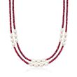 4-5mm Ruby Bead and 7-8mm Cultured Pearl Two-Strand Necklace With 14kt Yellow Gold