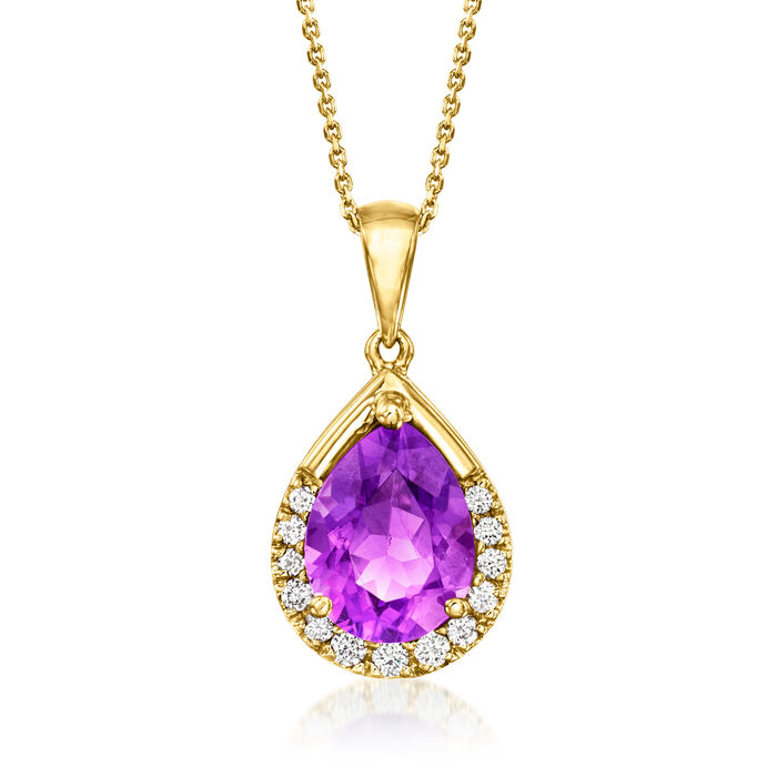 1.60 Carat Amethyst and .13 ct. t.w. Diamond Pendant Necklace in 14kt Yellow Gold