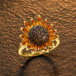 1.70 ct. t.w. Citrine and .80 ct. t.w. Smoky Quartz Sunflower Ring in 18kt Gold Over Sterling