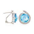 7.75 ct. t.w. Blue Topaz and .27 ct. t.w. Diamond Swirl Earrings in 14kt White Gold   