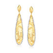 Italian 14kt Yellow Gold and White Rhodium Teardrop Earrings