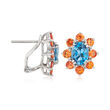 2.90 ct. t.w. London Blue Topaz and 1.90 ct. t.w. Orange Sapphire Earrings in Sterling Silver