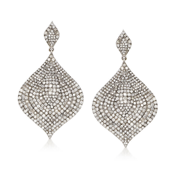 7.55 ct. t.w. Pave Diamond Drop Earrings in Sterling Silver
