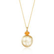 C. 1990 Vintage 11mm Cultured Champagne Pearl and .25 Carat Citrine Bead Necklace in 18kt Yellow Gold