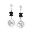 Andrea Candela &quot;Onix Ola&quot; 7mm Black Onyx Bead and Round Floral Drop Earrings with Diamond Accents in Sterling Silver