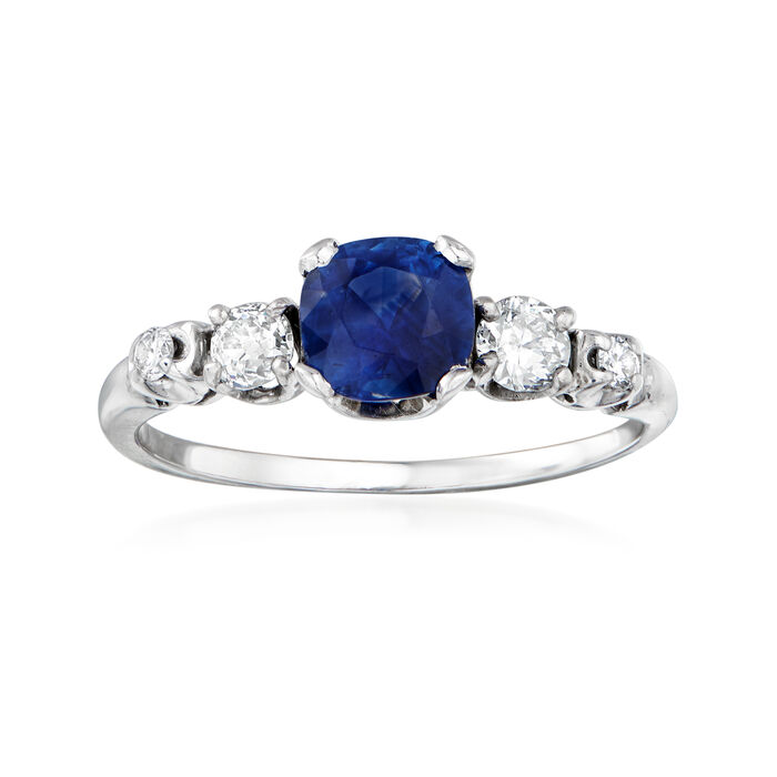 C. 2000 Vintage 1.05 Carat Sapphire and .40 ct. t.w. Diamond Ring in 14kt White Gold