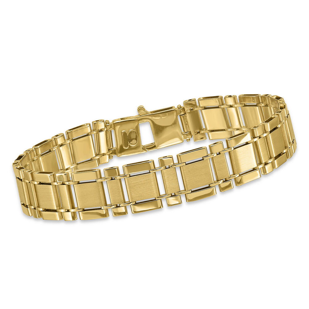 Men's 14kt Yellow Gold Alternating Square Link Bracelet. 8.5