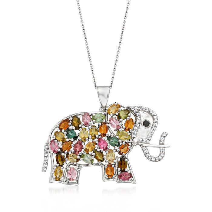 7.64 ct. t.w. Multi-Gemstone Elephant Pendant Necklace in Sterling Silver