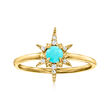 Turquoise Starburst Ring with Diamond Accents in 14kt Yellow Gold