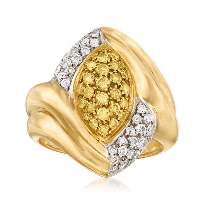 C. 1980 Vintage 1.35 ct. t.w. White and Yellow Diamond Cocktail Ring in 18kt Yellow Gold