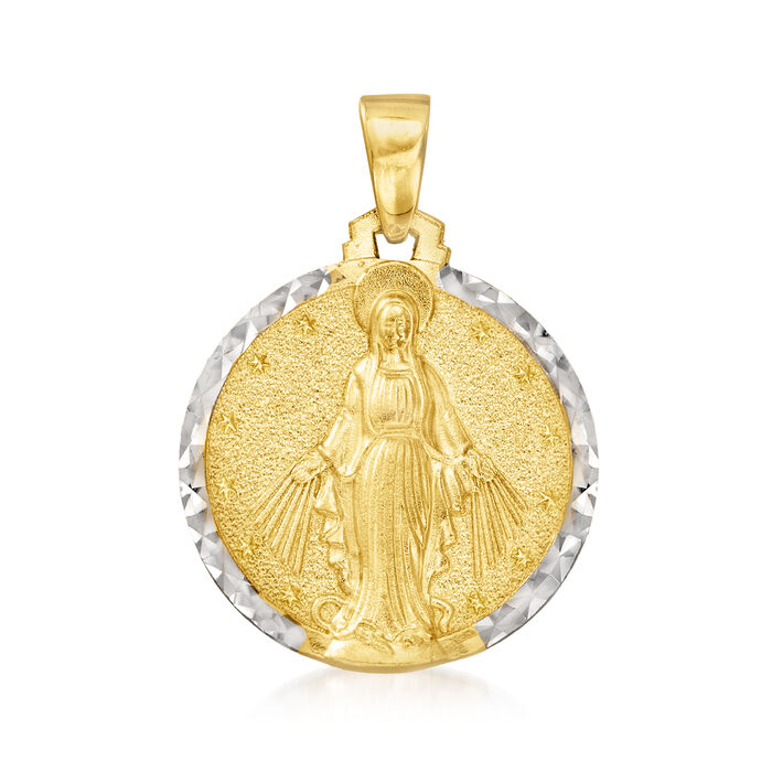14kt Two-Tone Gold Virgin Mary with Open Arms Circle Pendant
