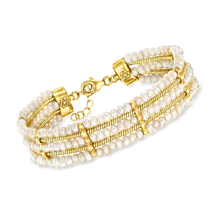 3.5-4mm Cultured Pearl Multi-Row Bracelet in 18kt Gold Over Sterling