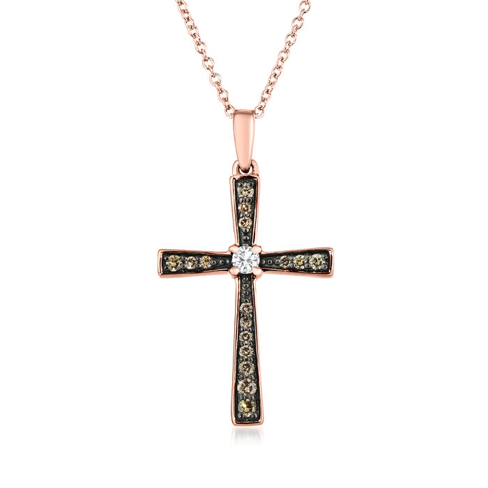 Le Vian &quot;Chocolatier&quot; .15 ct. t.w. Chocolate Diamond Cross Pendant Necklace with Vanilla Diamond Accent in 14kt Strawberry Gold