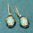 Opal Drop Earrings with .64 ct. t.w. Multicolored Diamonds and .70 ct. t.w. Multi-Gemstones in 14kt Yellow Gold