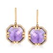 6.75 ct. t.w. Amethyst and .16 ct. t.w. Diamond Drop Earrings in 14kt Yellow Gold