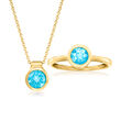 2.10 ct. t.w. Swiss Blue Topaz Jewelry Set: Pendant Necklace and Ring in 18kt Gold Over Sterling