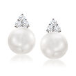 12-13mm Cultured South Sea Pearl Earrings with .60 ct. t.w. Diamonds in 18kt White Gold
