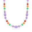 Multicolored Jade and 6-6.5mm Cultured Pearl Necklace with 14kt Yellow Gold