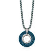 ALOR .15 ct. t.w. Diamond and Caribbean Blue Stainless Steel Circle Necklace with 14kt White Gold