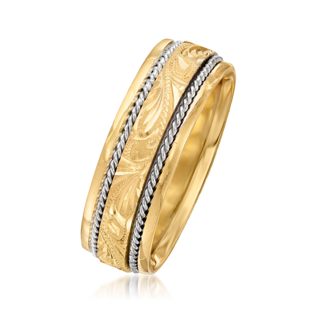 Men's 7mm 14kt TwoTone Gold Engraved Wedding Band Ross