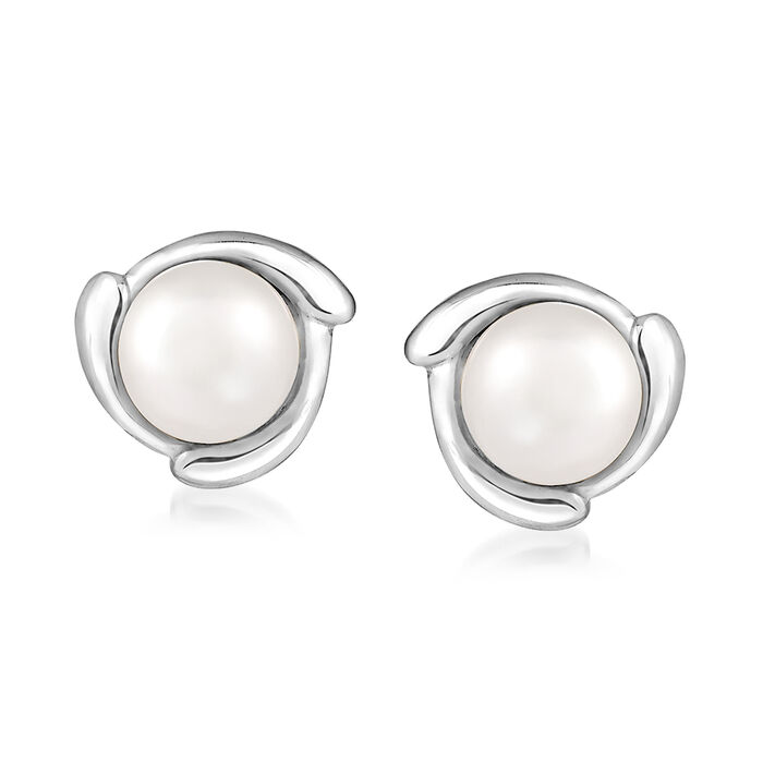 7-7.5mm Cultured Pearl Curvy Frame Earrings in 14kt White Gold