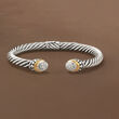 Sterling Silver Cable Cuff Bracelet with 18kt Yellow Gold and Diamond Accents