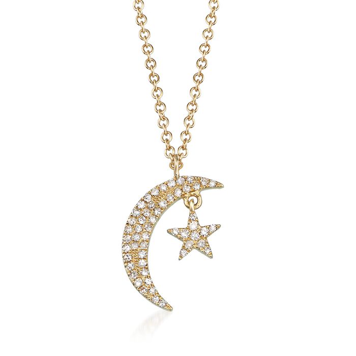 .12 ct. t.w. Diamond Crescent Moon and Star Necklace in ...