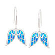 Blue Synthetic Opal Angel Wing Drop Earrings in Sterling Silver