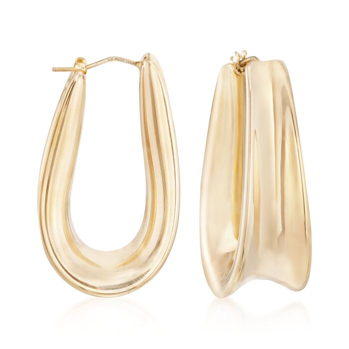 Italian Andiamo 14kt Yellow Gold Elongated Hoop Earrings