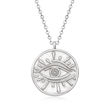 Italian Sterling Silver Evil Eye Circle Pendant Necklace