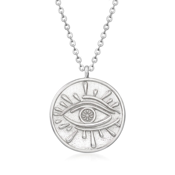 Italian Sterling Silver Evil Eye Circle Pendant Necklace