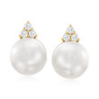 11-11.5mm Cultured South Sea Pearl and .30 ct. t.w. Diamond Earrings in 14kt Yellow Gold