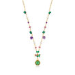 Italian 2.60 ct. t.w. Multi-Gemstone Drop  Necklace with 4-4.5mm Cultured Pearls in 24kt Gold Over Sterling
